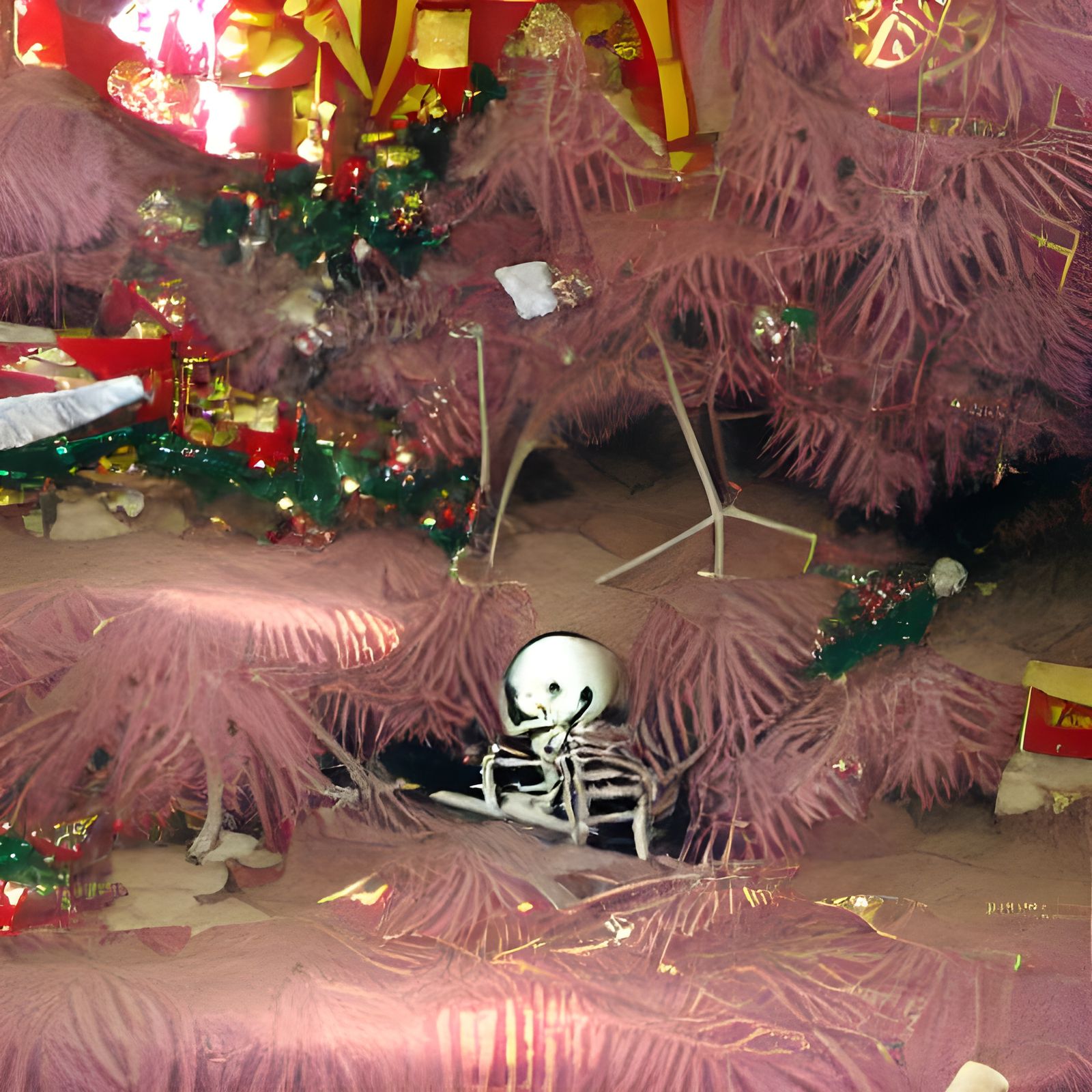 A skeleton under the christmas tree
