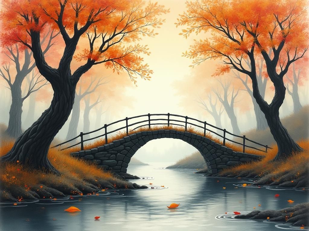  Autumn Bridge Over a Quiet Stream