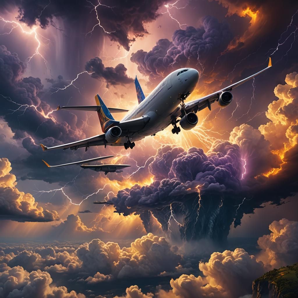 Airplane Soaring into Mystical Storm: Matte Painting