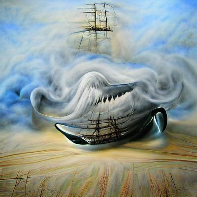 Whale & ship in waves of fog