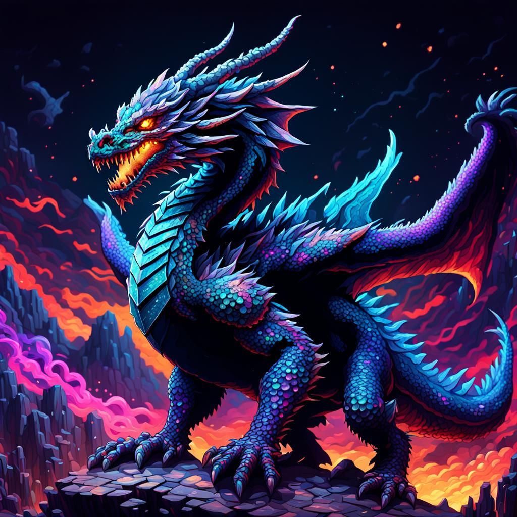 Dark Ether, Shadow Realm, Crazed Dragon; pixel art 8k resolution ...