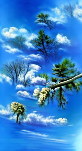 Spring River Trees Blue Sky
