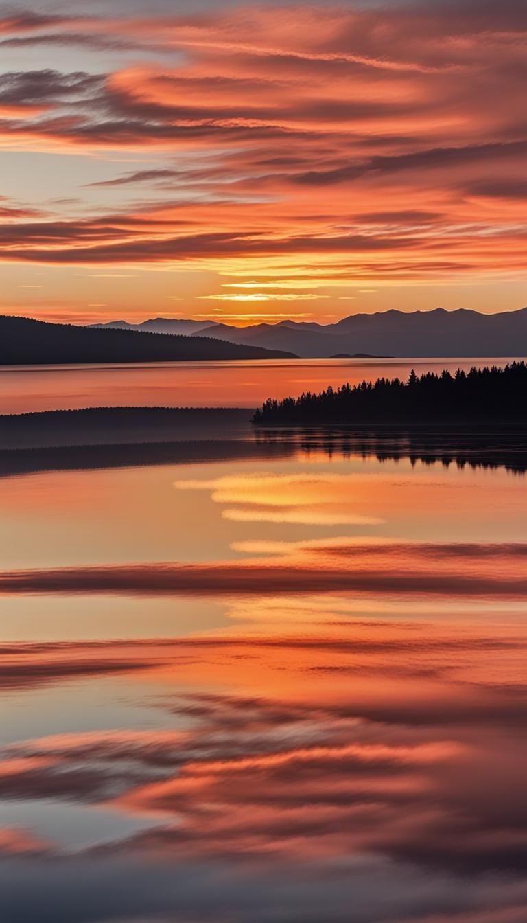 Serene Sunset Reflection with Hyperrealistic Detail