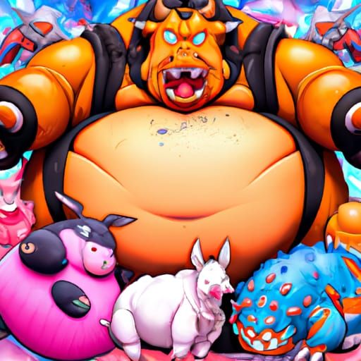 Hyper fat Miltank, Kangaskhan, Charizard, Snorlax, and Drago...