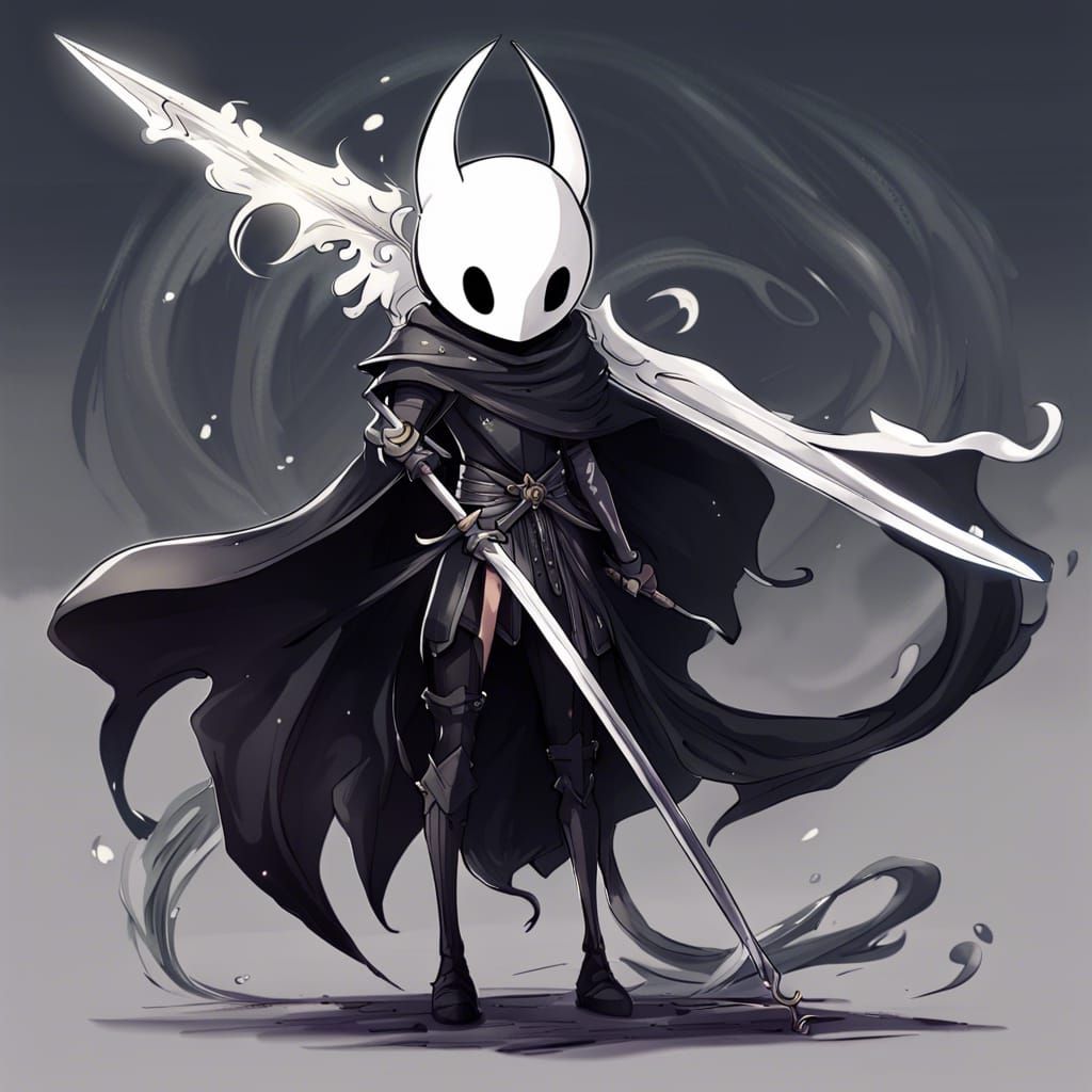 character The Knight of Hollow Knight with a black cloak ove...