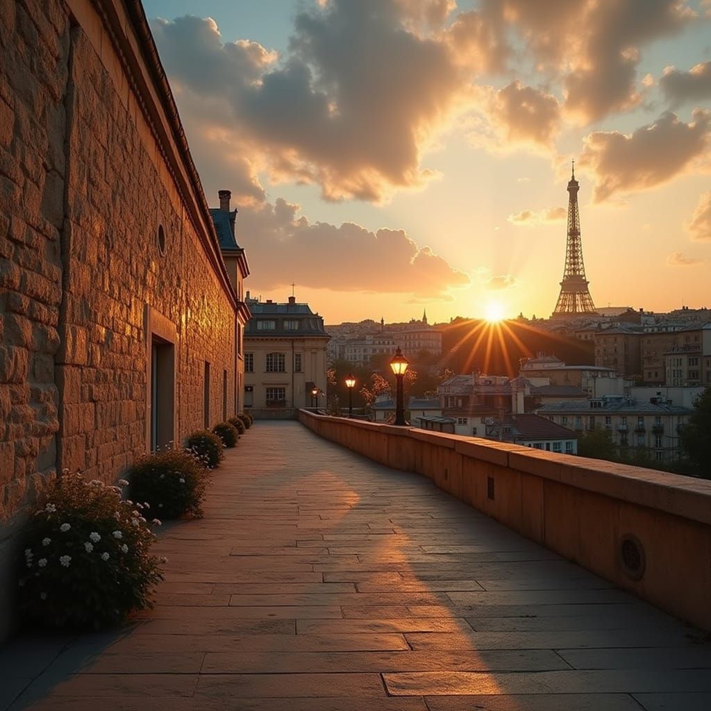 Dreamy Eiffel Tower at Sunset in Whimsical Style