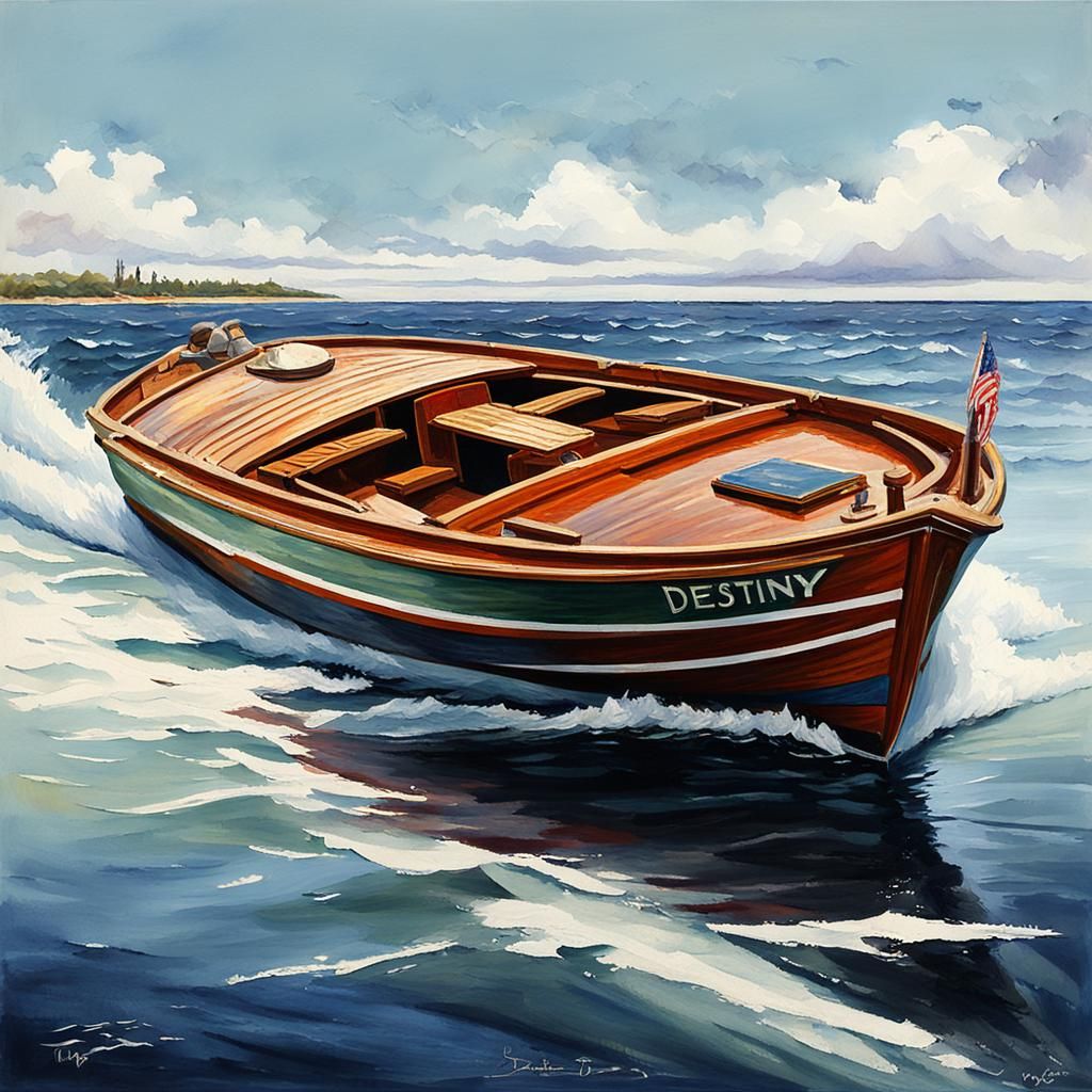 Mahogany runabout wooden boat the back side has the name ”De...
