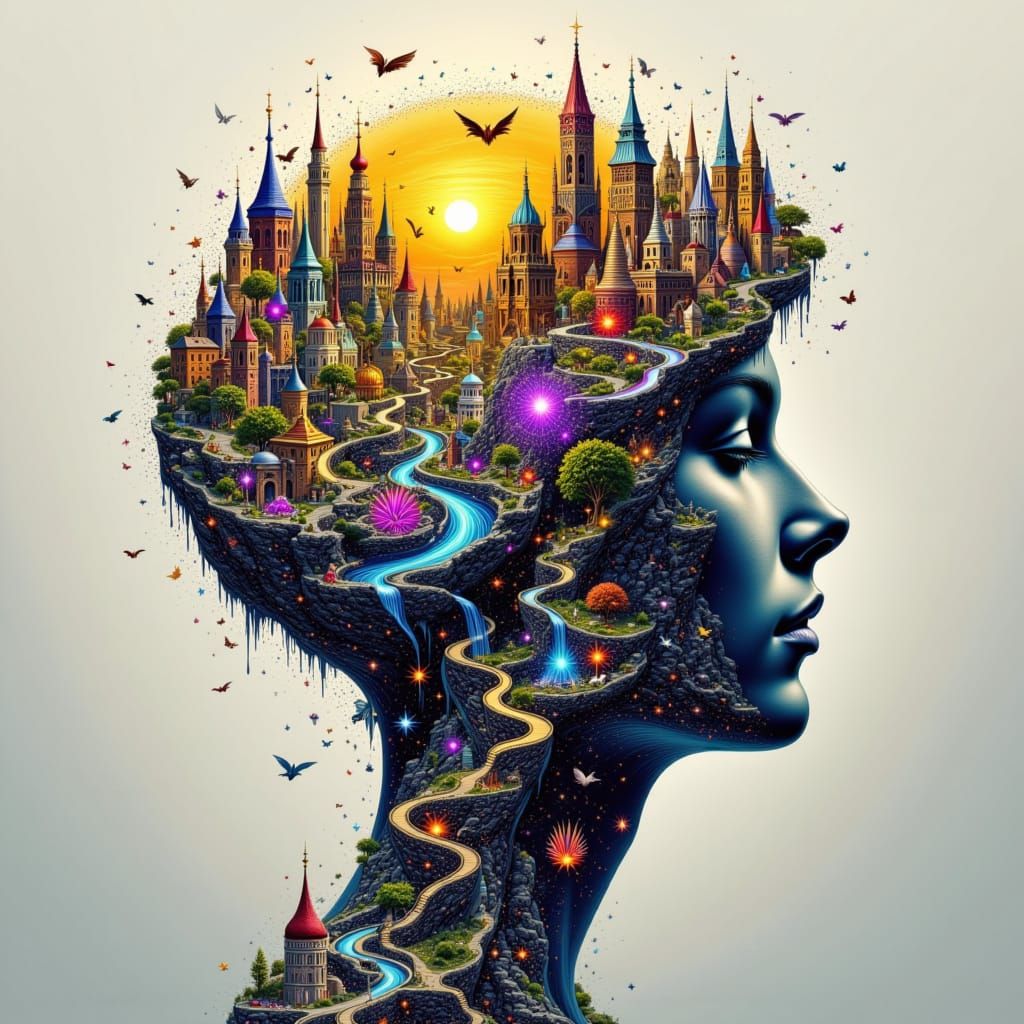 <lora:Dublex-Flux:1.0> Abstract double exposure kingdoms inside my mind