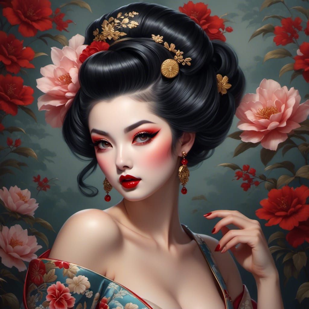 <lora:Pinup:1.0> Gorgeous geisha pin up style
