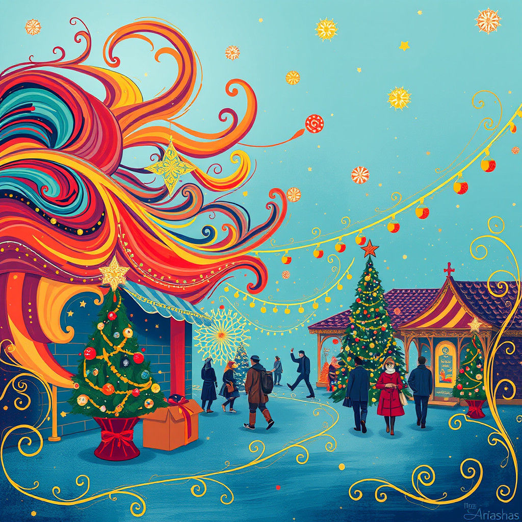 Festive Abstract Art Nouveau Scene with Shimmering Lights