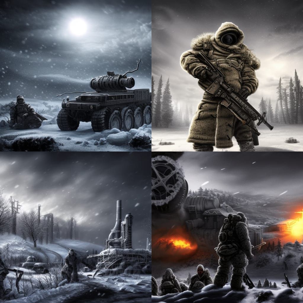 Nuclear Winter Wonderland, Somber, Graceful, Deep contrast S...