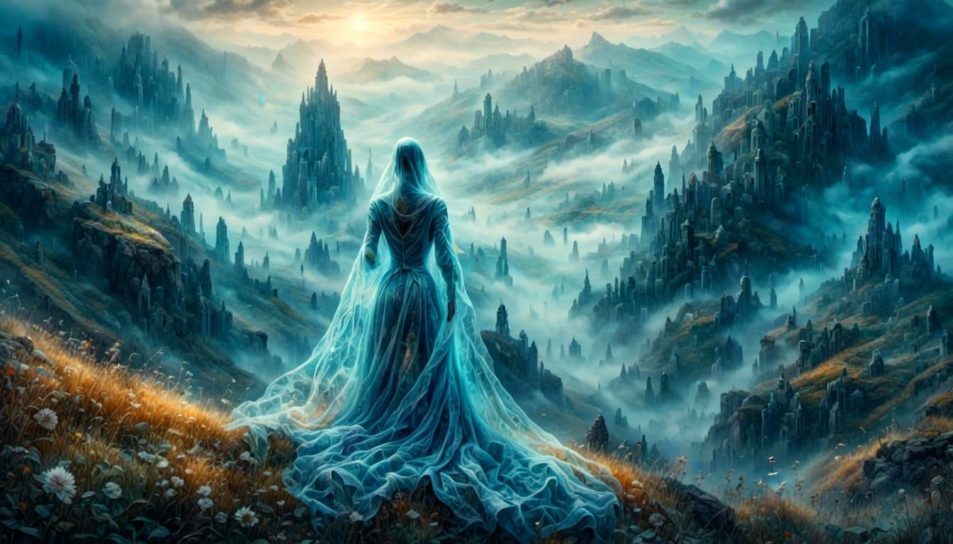 <lora:Marble Oil:1.0> <lora:Ghostly:1.0> The memory on the hills