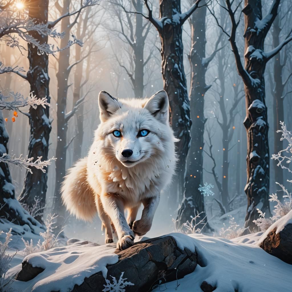 white
 fox in action  by @FOX