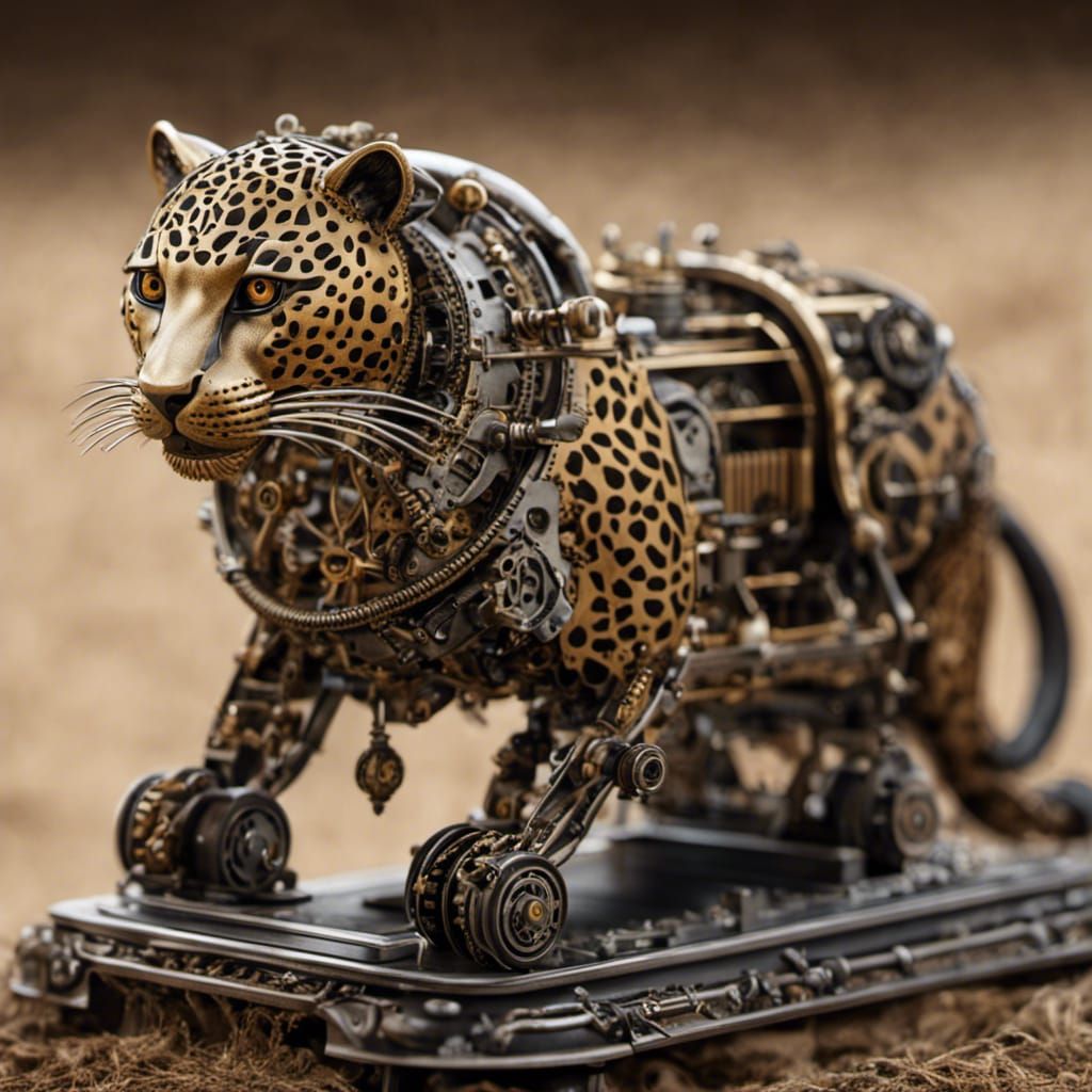 Steampunk leopard automaton