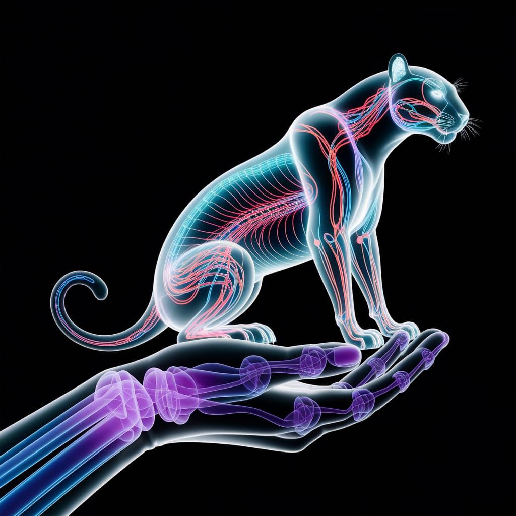 Chemiluminescent neon Ephemeral iridescent Smoke panther X-ray showing intricate internal veins and capillaries ...  by @Jen Jay