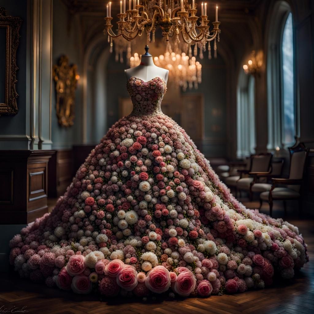 A beautiful ballgown made entirely out of every single flower - AI ...