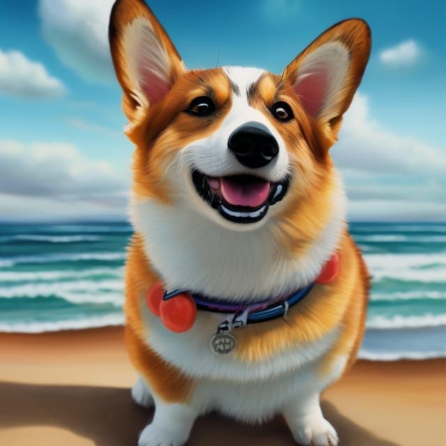 cute corgi on a beach by the ocean - AI Generated Artwork - NightCafe ...