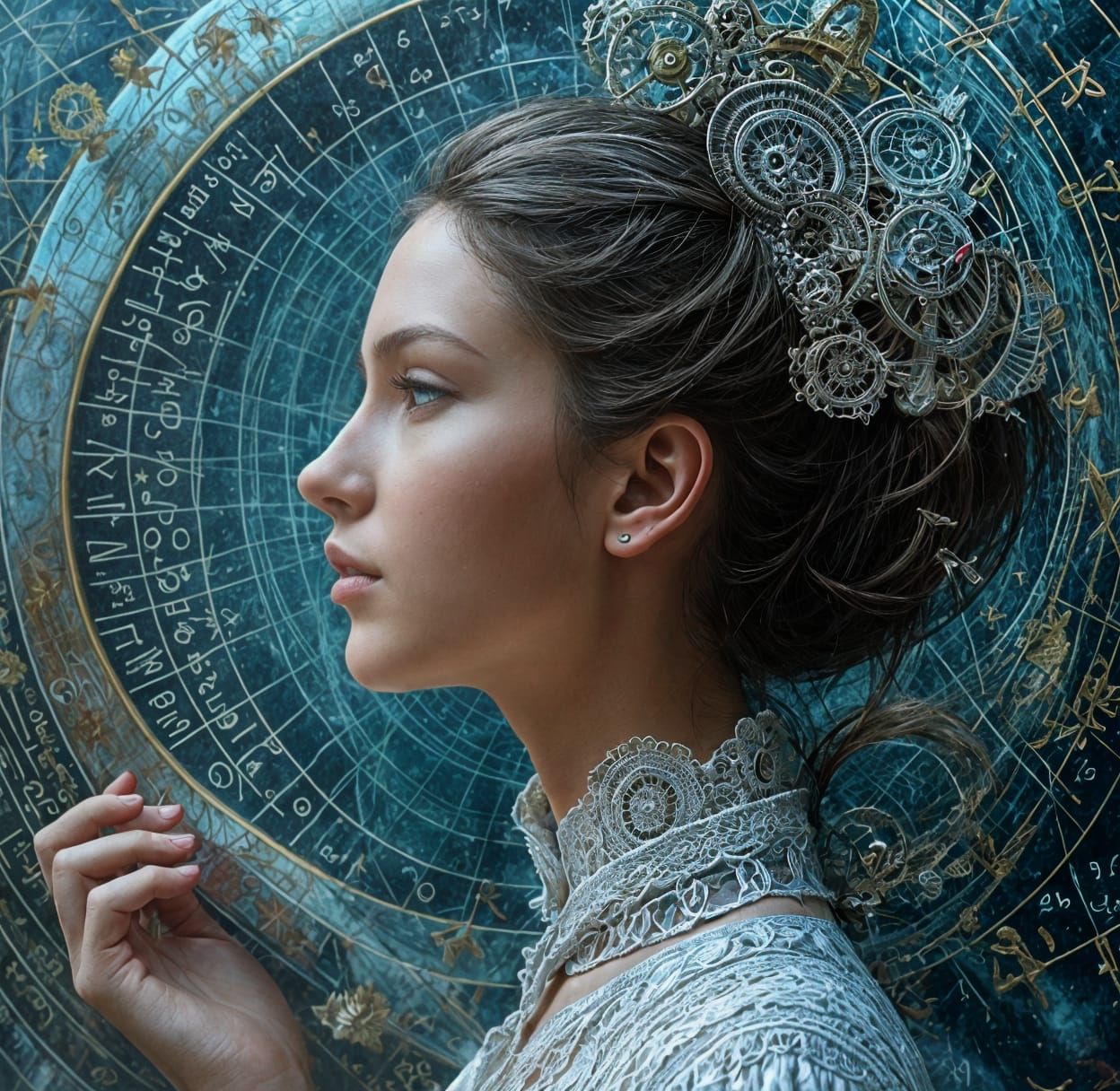 Portrait of a woman in surrealism math complex