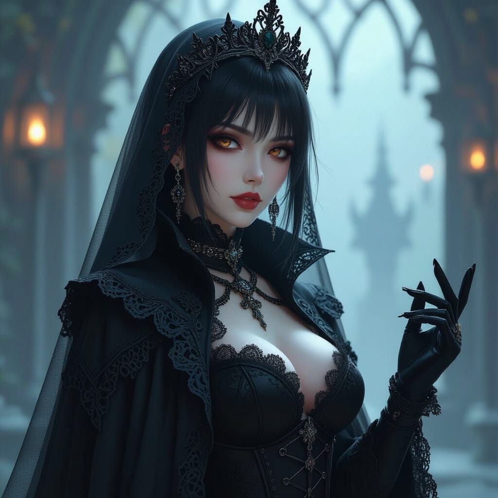 Gothic Queen in Mystical Realm: 3D Anime Art