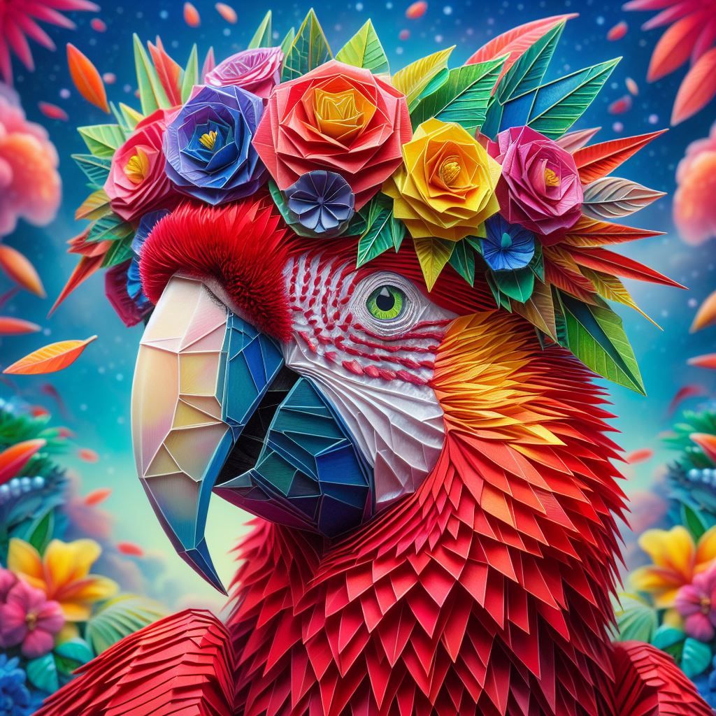Origami and Stained glass Scarlet Macaw