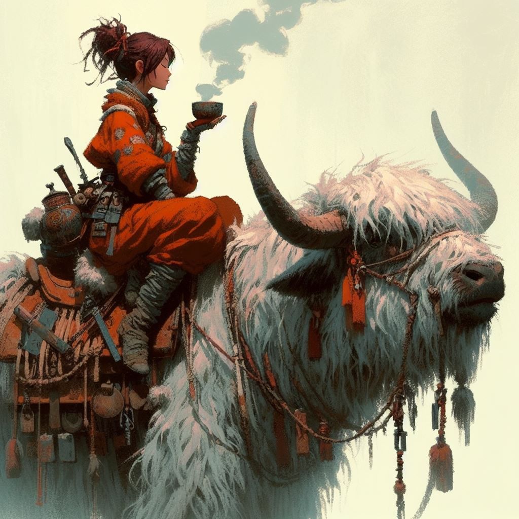 Tea Time with her Yak