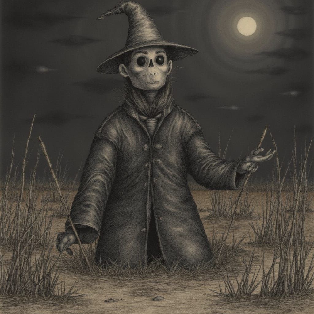 Scarecrow among the dried grasses