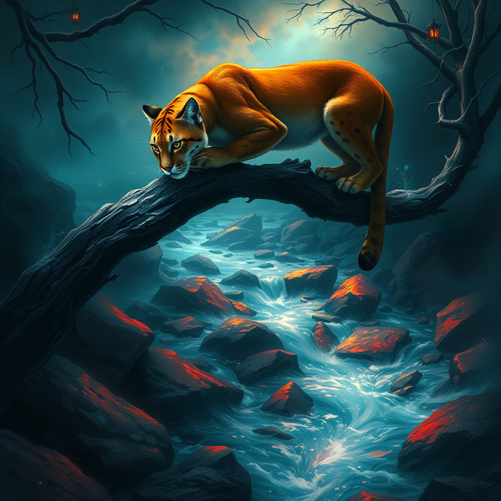 Cougar perched onto a branch