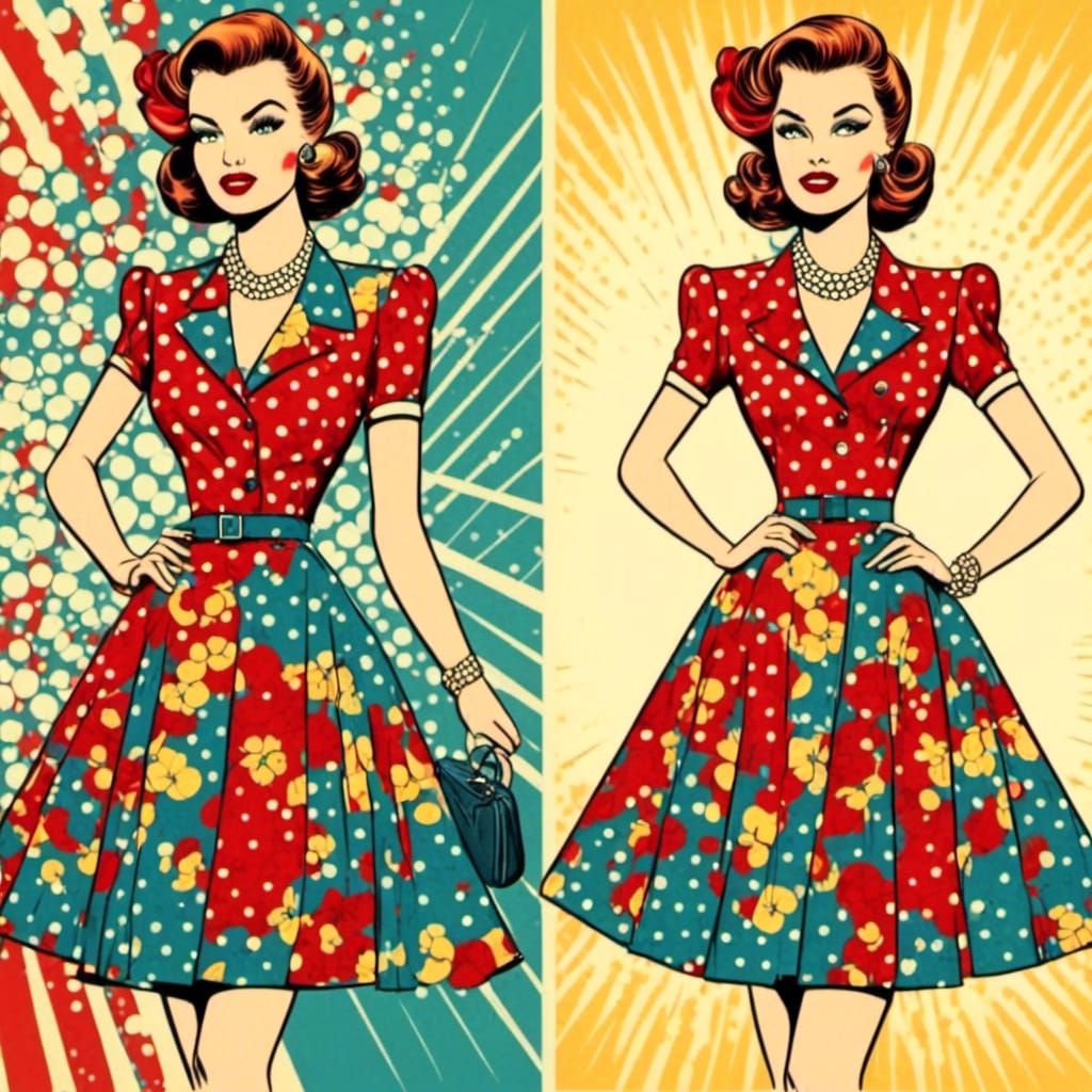 <lora:40s pop fusion:1.0> 1940’s pop art style dress and purse