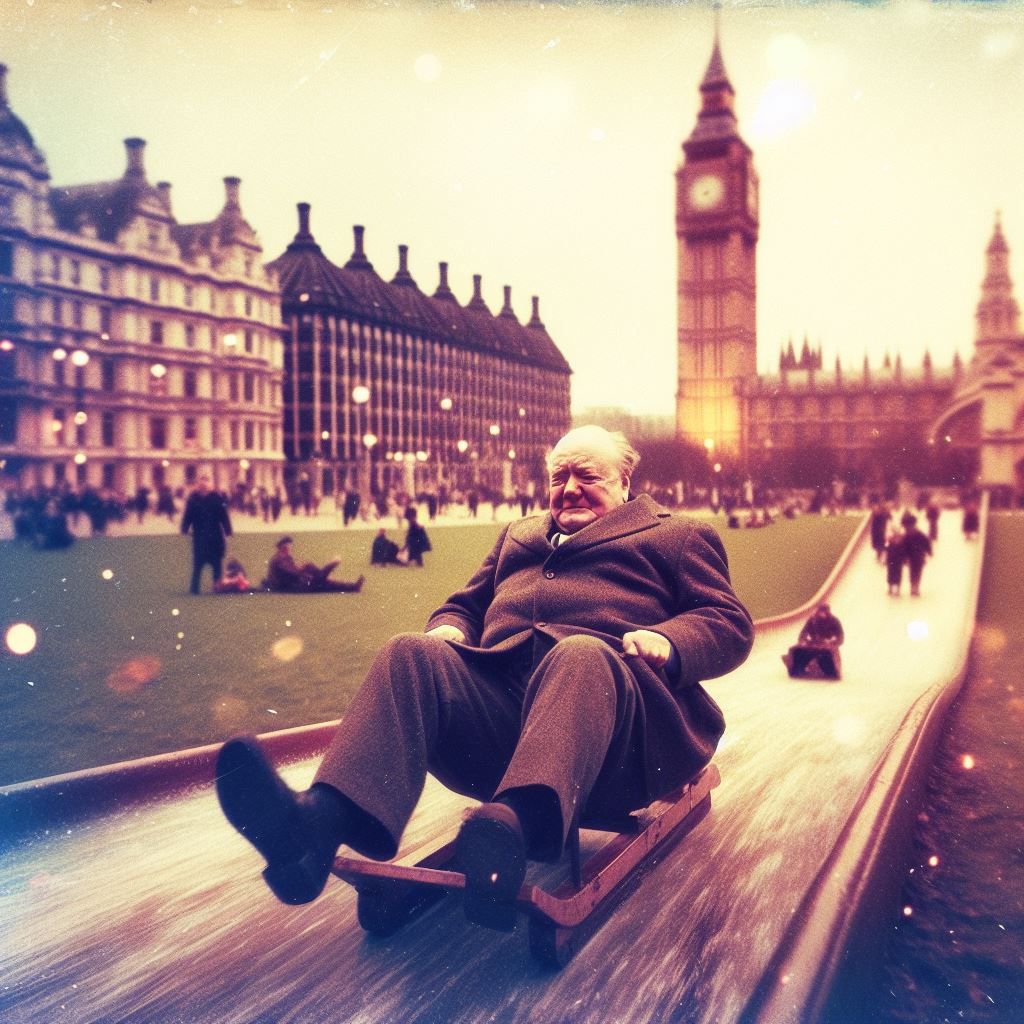Weeeee ! Churchill on a toboggan