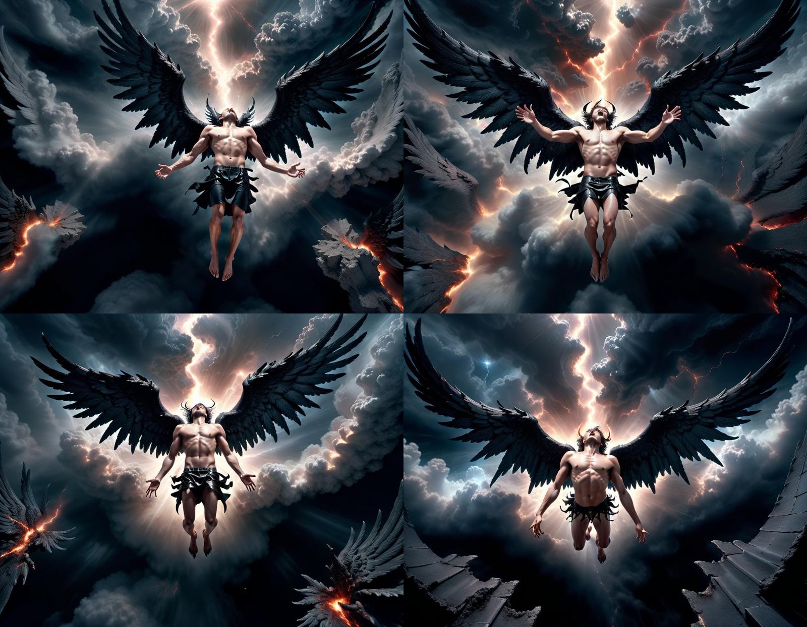 Epic awe-inspiring masterpiece top down view of a dark angel...
