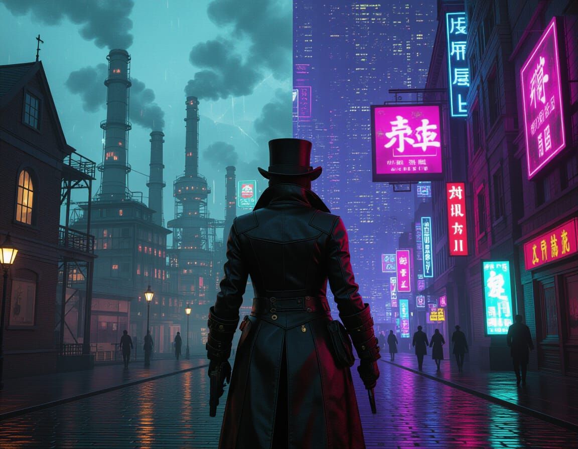 Stuck between times of industrial revolution and cyberpunked future  by @MisterAce