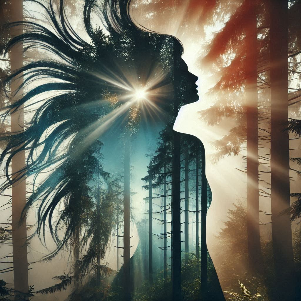 double exposure beautiful fantasy DALL-E 3 portrait landscape..