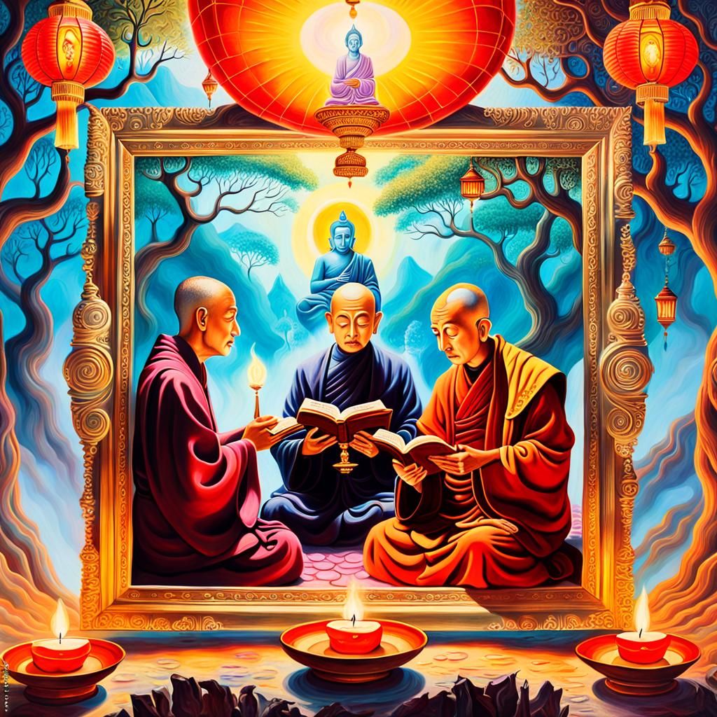 Surreal Monks in Dreamlike Oil on Canvas Scene