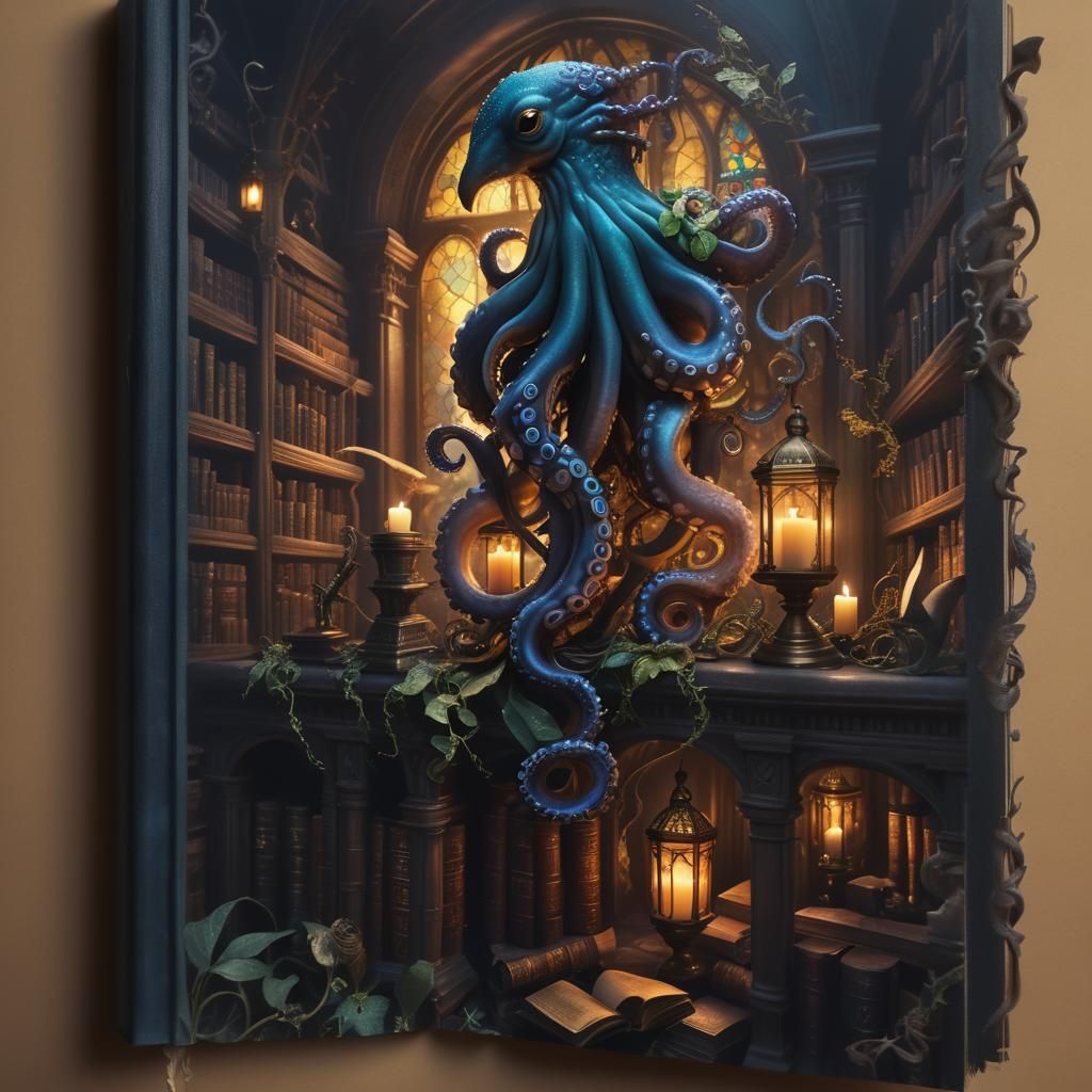 Epic Book octopus seahorse hummingbird Dark Academia