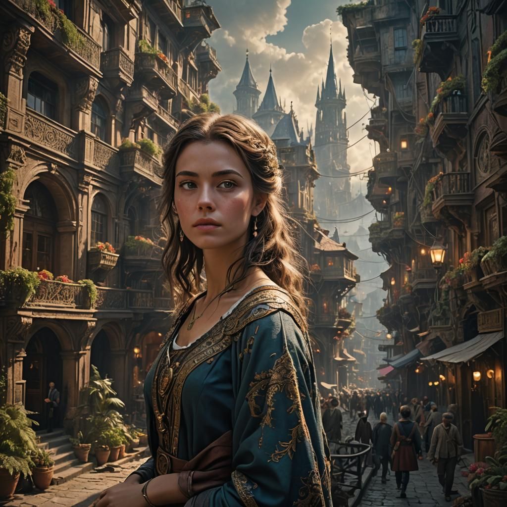 Dramatic Portrait of a Young Woman in Digital Art Style