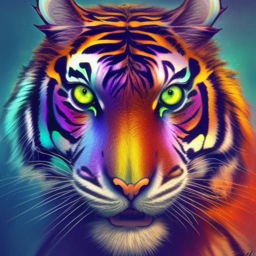 Rainbow tiger headshot - AI Generated Artwork - NightCafe Creator