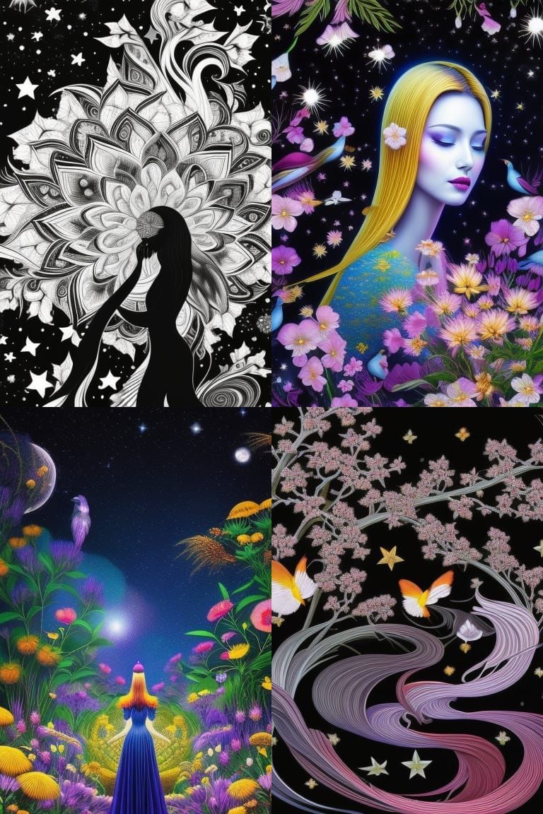 watching stars, birds, flowers, fairytale, magic realism, vi...