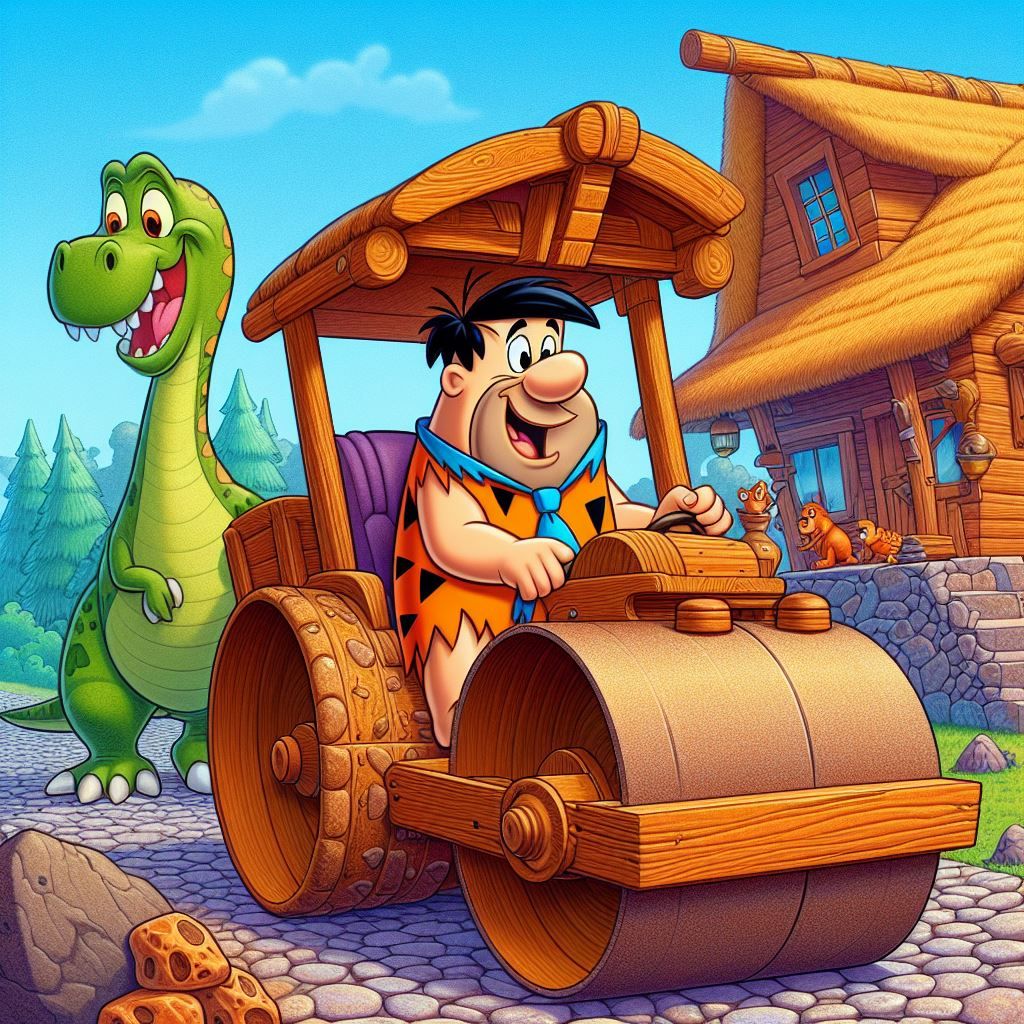 Fred Flintstone with Flintmobile