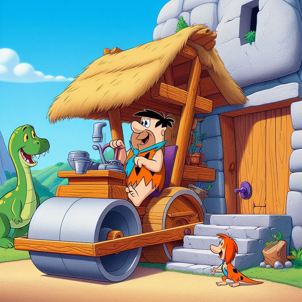Fred Flintstone with Flintmobile
