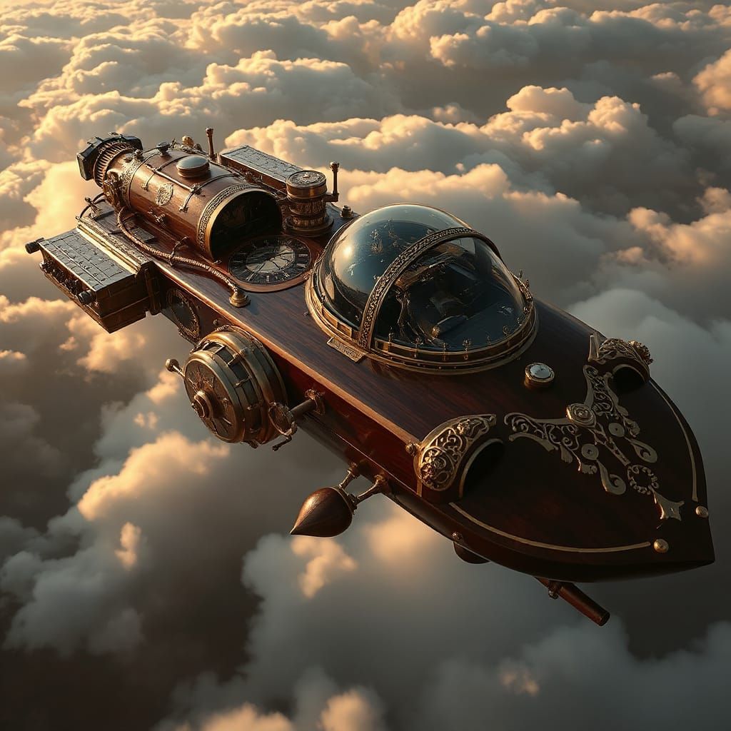 A majestic steampunk inspired Rock it shit crafted from polished dark wood and gleaming brass, soaring ...  by @Jennifer Lawing