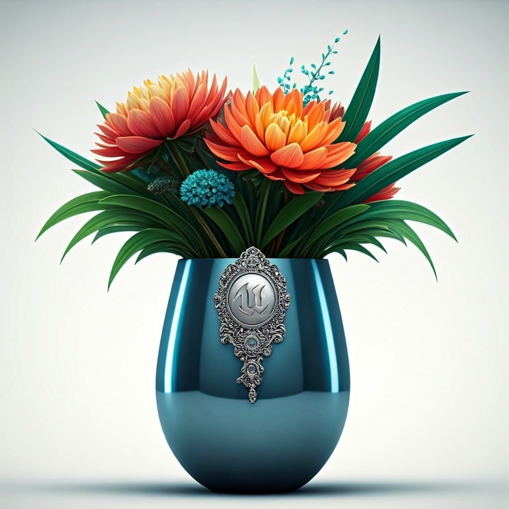 Surreal Titanium Vase Blooms with Fantasy Flowers