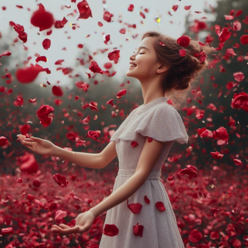 <lora:Kyoot:1.0> close up throwing rose petals, without back...