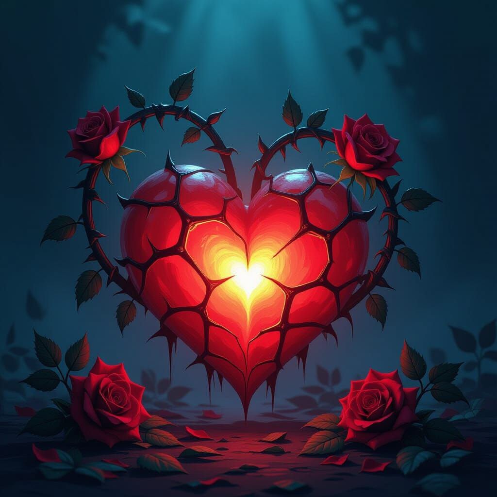 Mystical Cracked Heart Symbol in Dark Fantasy Art Style