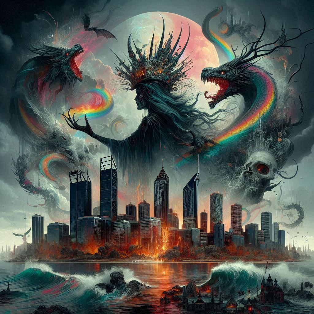 Witch Queen Ironheart’s crown, the glass did shatter and her mining realm no longer mattered, The Rainbow serpent’s wild...