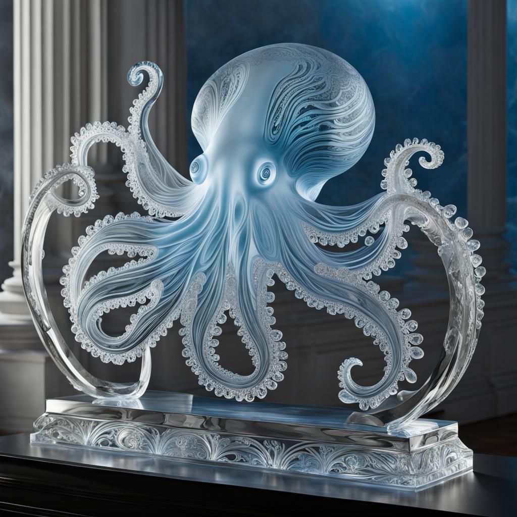 An ice sculpture of an octopus at the entrance to a marine life celebration event at the museum  by @MargevonMarge