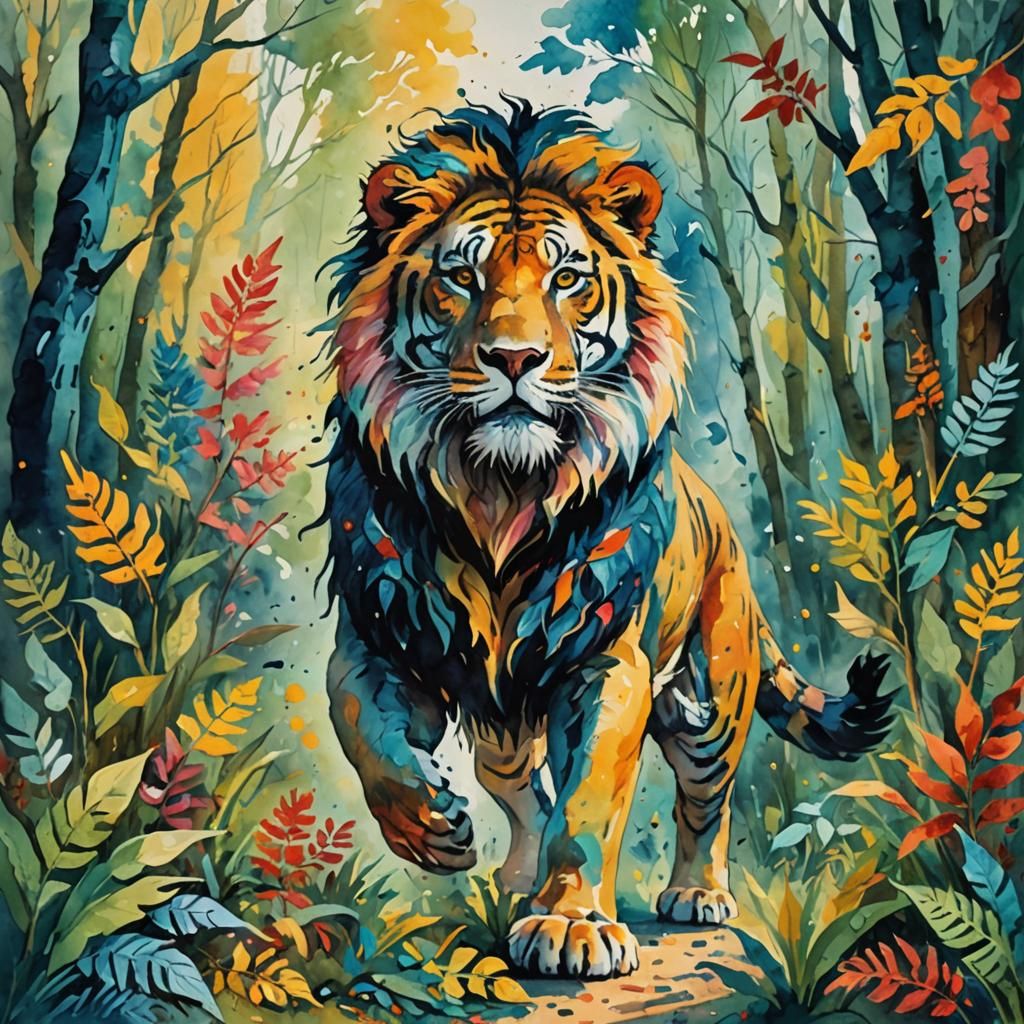 Wild Spirit in Gouache Style, Watercolor, Museum Epic Impres...