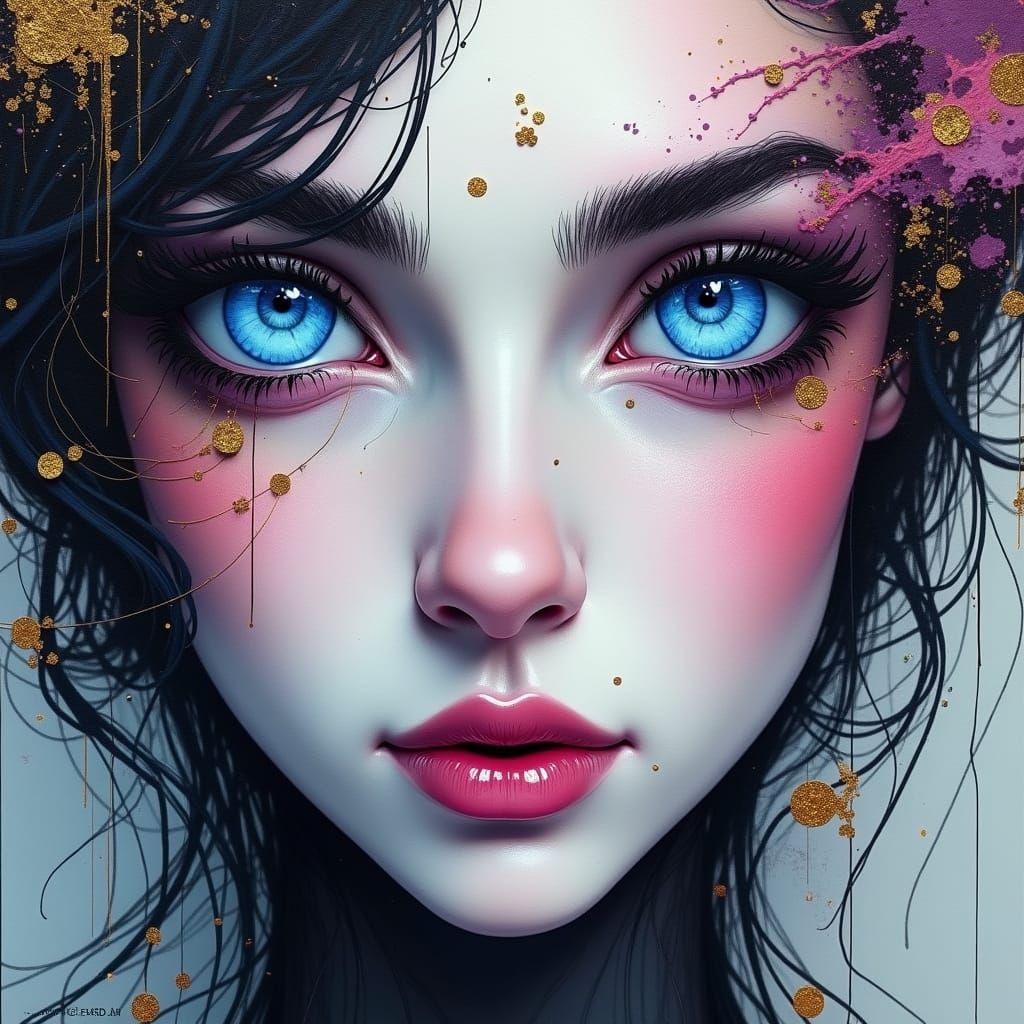 Ethereal Abstract Female Portrait with Gold Accents