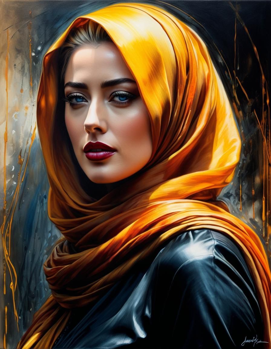 Oil Painting of Woman in Hijab with Vivid Colors
