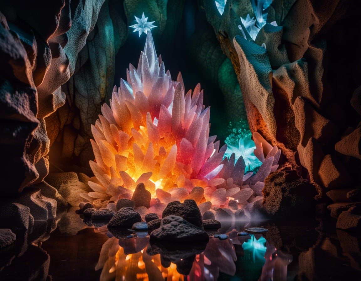 SHARDS OF LIGHT GLISTEN AND REFLECT FROM A WATER STREAM DEEP...