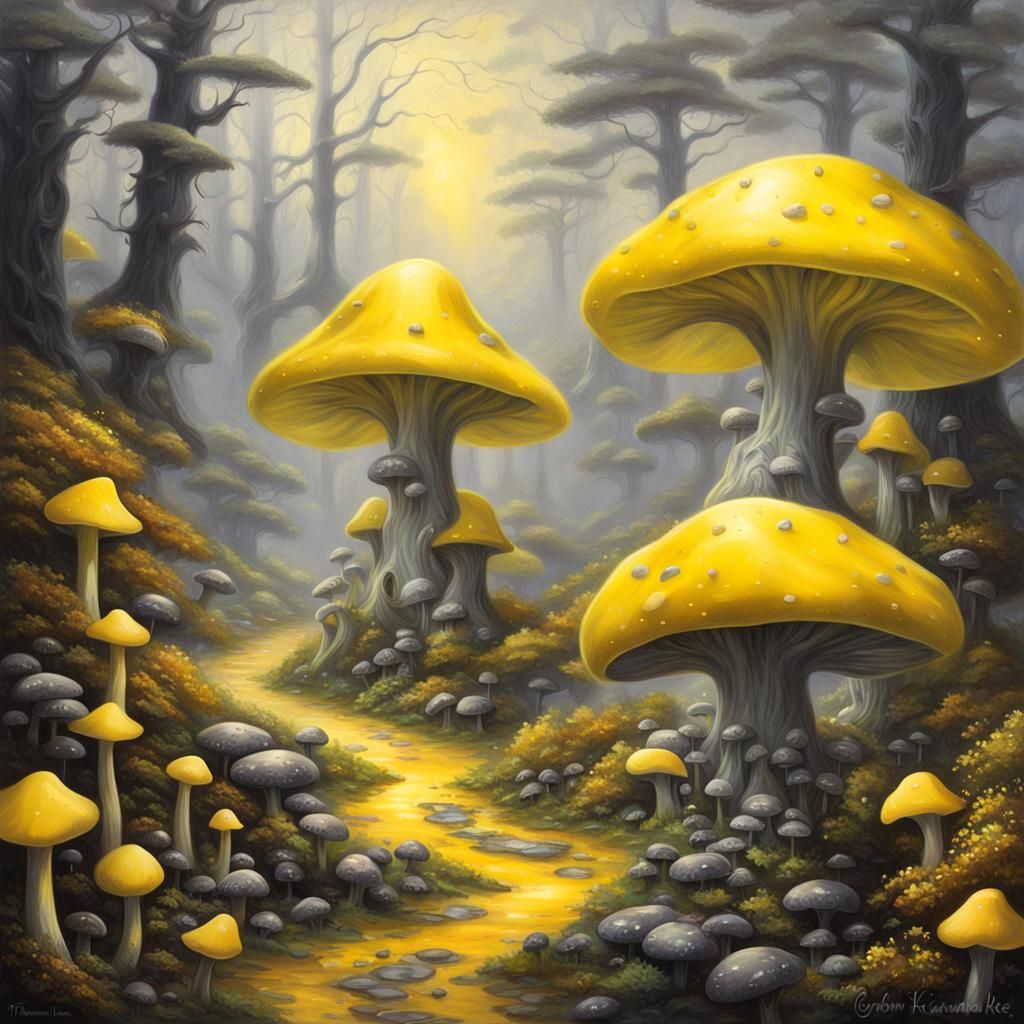 ((Brilliant Yellow slime)) (Sitting in forest of (black and ...